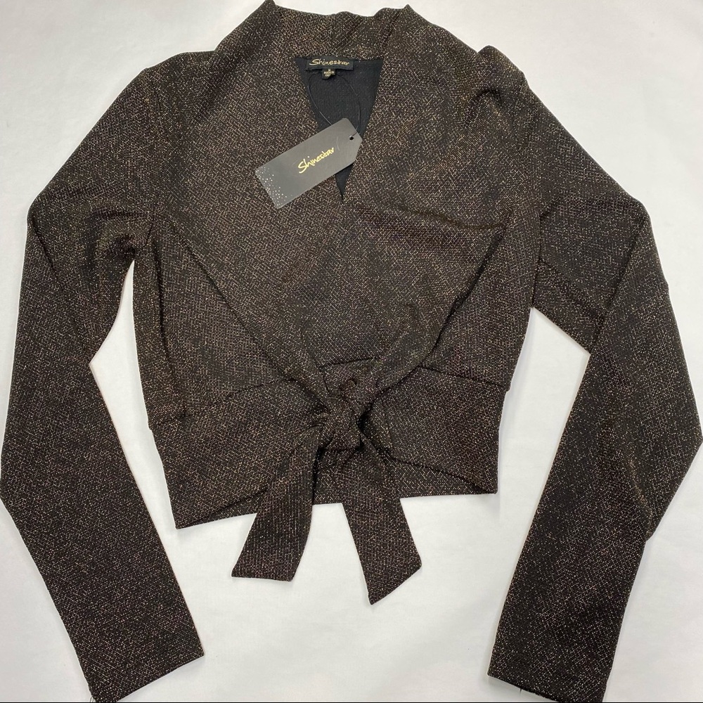 Shinestar Juniors top Sparkly Gold & Black color. Size Juniors Small/Youth 9/10.